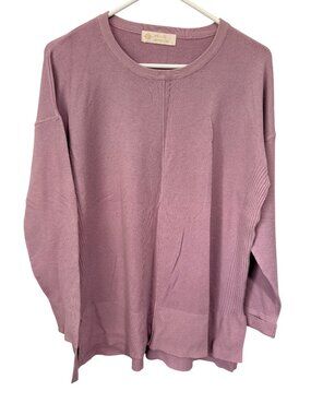 Leela & Lavender Sweater Dusty Mauve Tunic Ribbed Sides Womans L